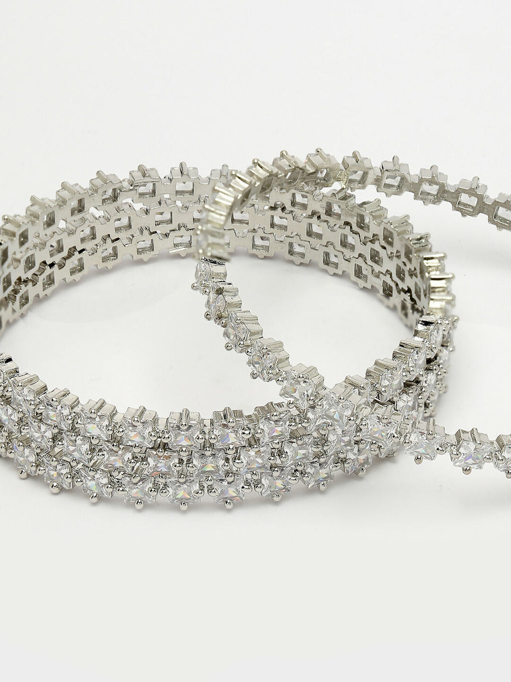 NVR Women's Set of 4 Silver-Plated CZ Stone-Studded Handcrafted Bangles
