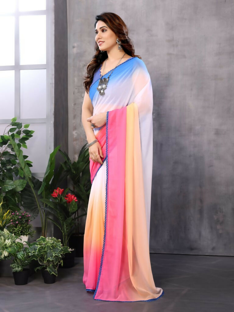 Partywear Designer Multi Georgette Fancy Saree - Satrangi | Grocsy