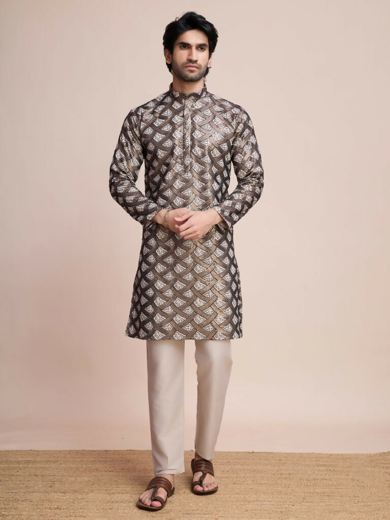 Vastranavya Traditional Festival Wear Pure Silk Thread & Sequence Embroidered Work Kurta | Grocsy