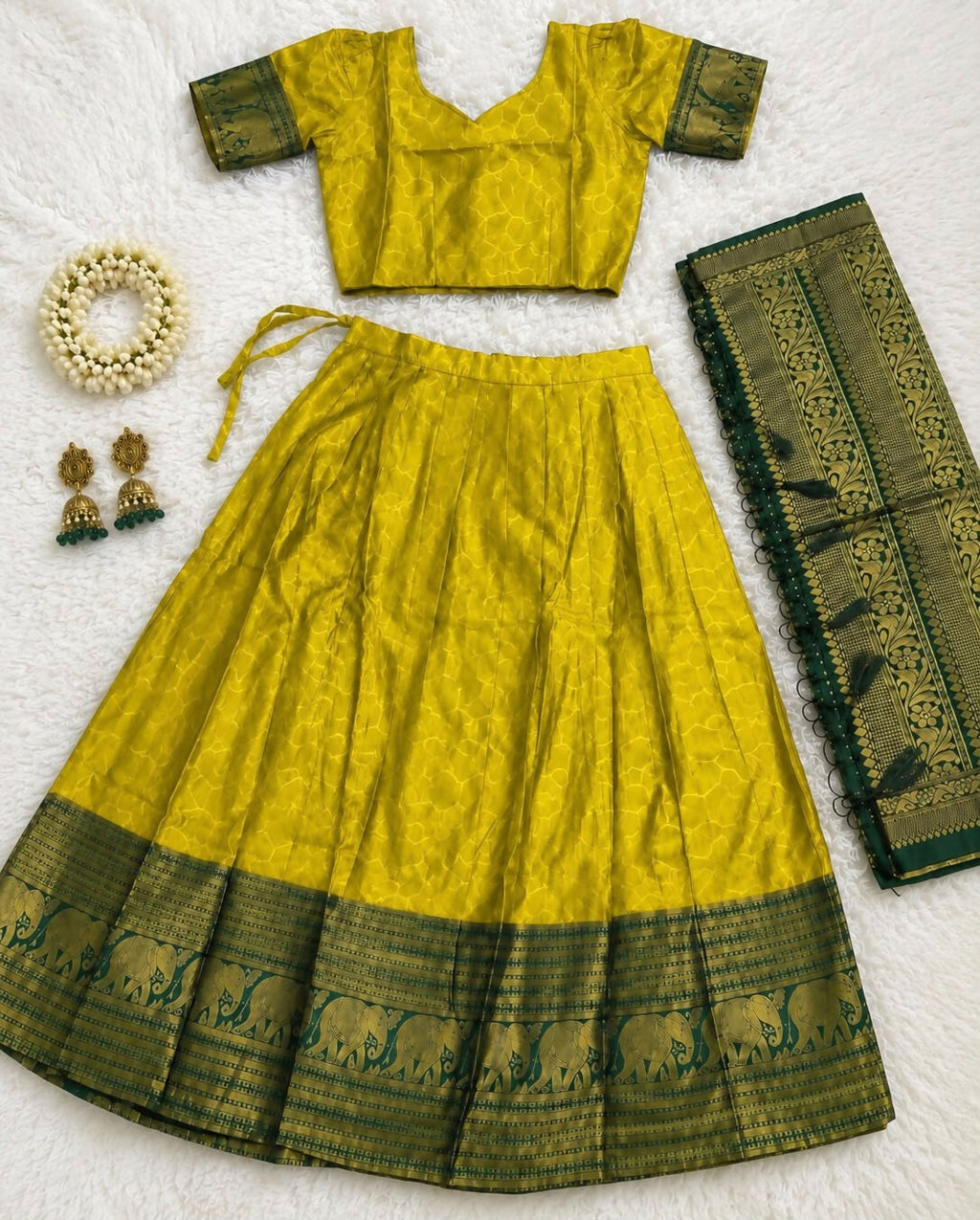 Teeya Creation Yellow Traditional Lehenga Choli Set Featuring Intricate Purple and Gold Zari Detailing | Grocsy