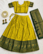Teeya Creation Yellow Traditional Lehenga Choli Set Featuring Intricate Purple and Gold Zari Detailing | Grocsy