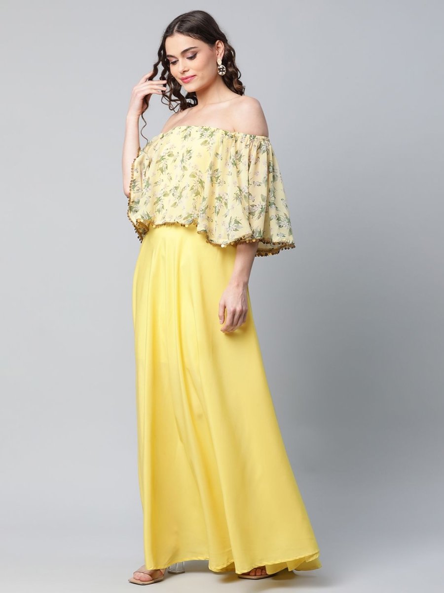 Ahalyaa Women Crepe Printed Yellow Dress | Grocsy