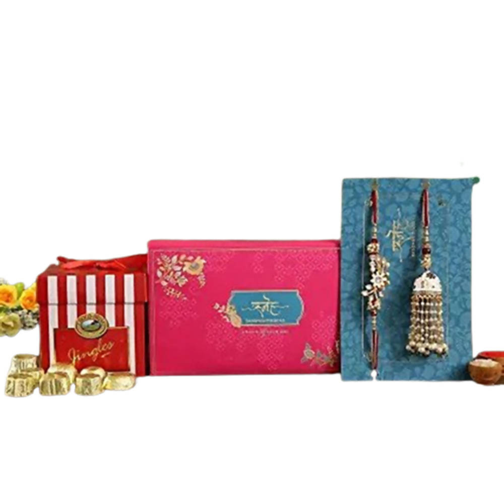 Ethnic Lumba Rakhi Set & Choco Swiss Jingles Box | Grocsy