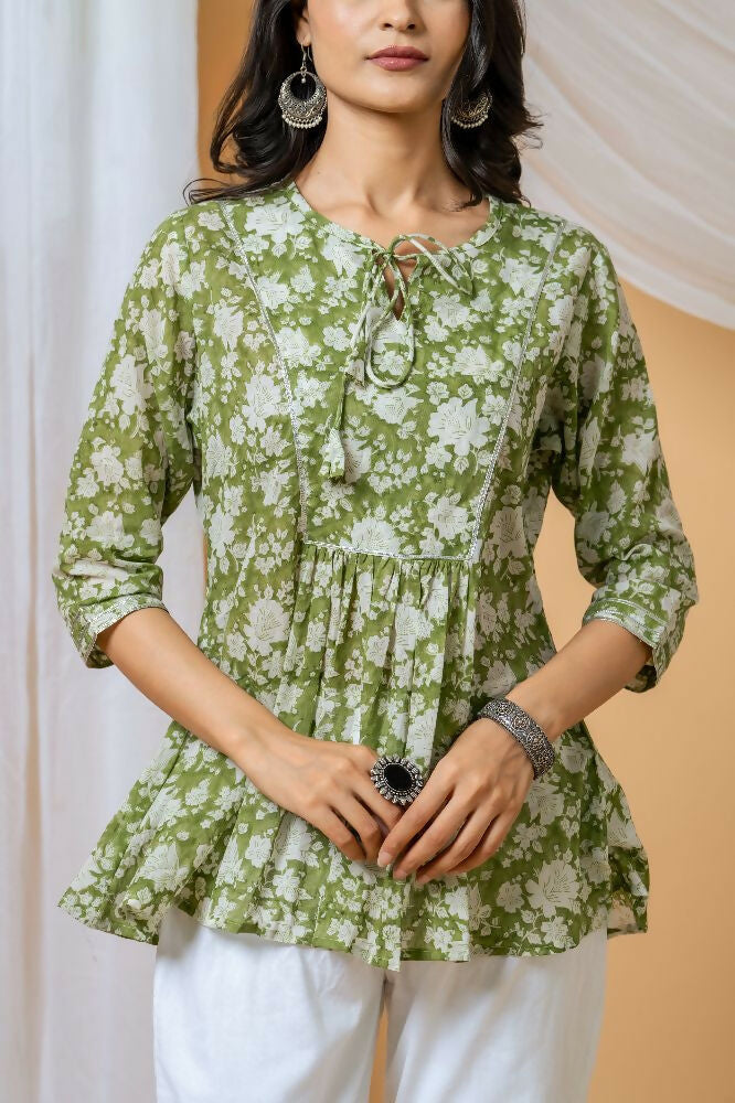 Joban Fashion Green Floral Hand Block Printed Cotton Co-Ord Set | Grocsy