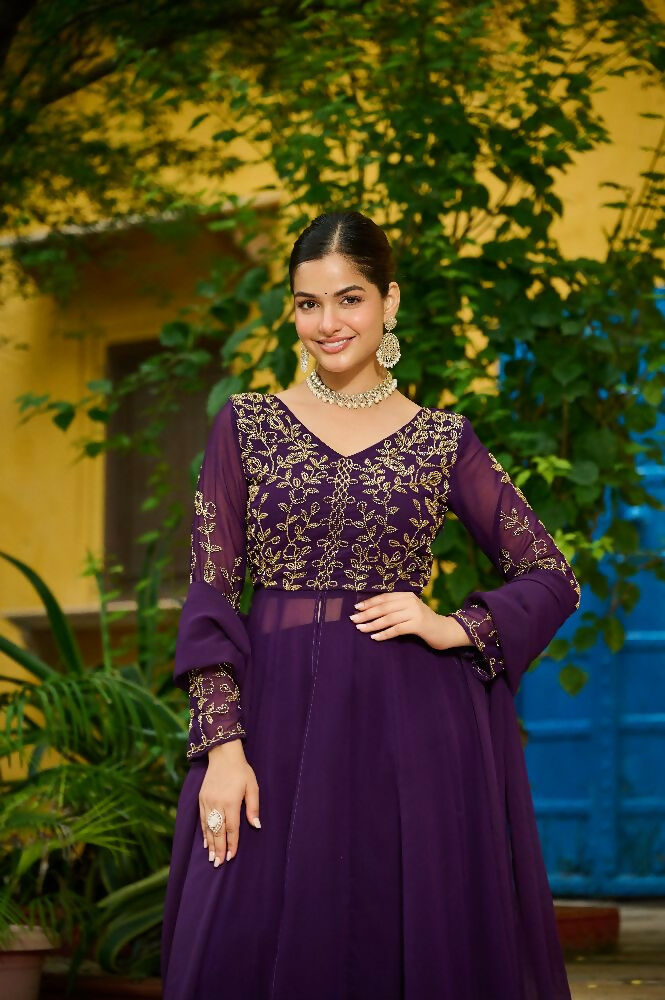 Joban Fashion Purple Readymade Kurta Set With Sequence embroidery Work | Grocsy