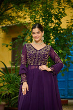Joban Fashion Purple Readymade Kurta Set With Sequence embroidery Work | Grocsy