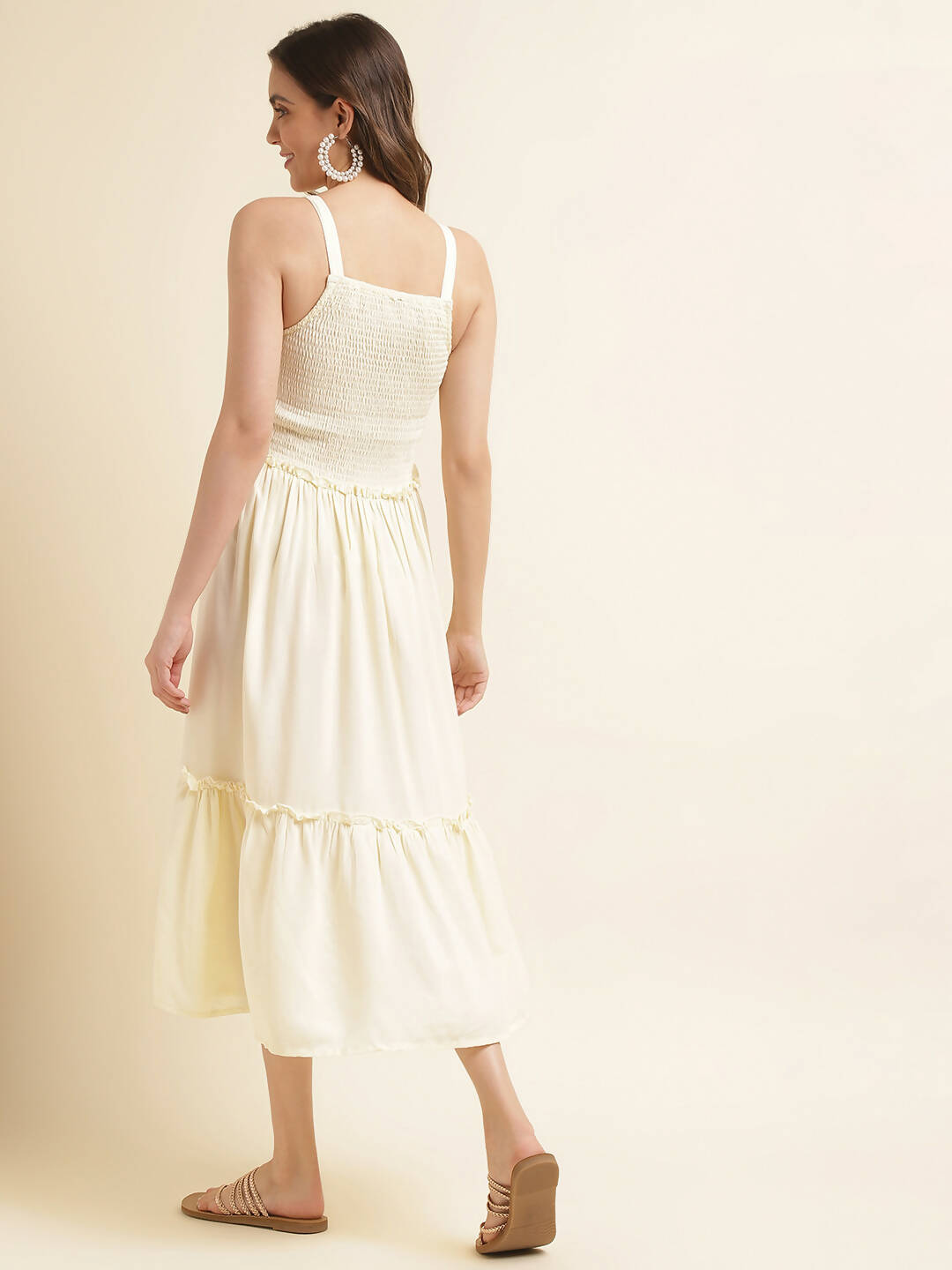 White Cotton Solid Flared Dress with Printed Shrug - Yukti | Grocsy