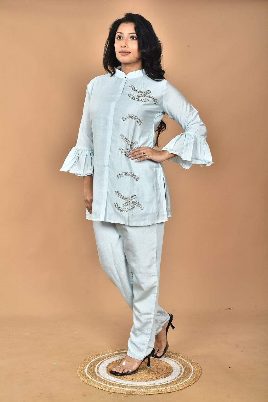 Morchari Women Hand Embroidery Co-Ords-Light Blue | Grocsy