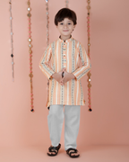 Joban Fashion Kids Island Cotton Full Sleeves Striped Kurta and Pyjama- Orange | Grocsy