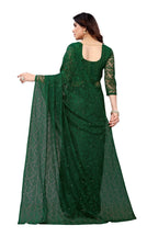 Vamika Ethnic Fire Green Pearls Net Saree | Grocsy