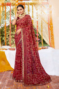 Maroon Georgette Foil Printed Saree with Unstitched Blouse piece - Avika | Grocsy