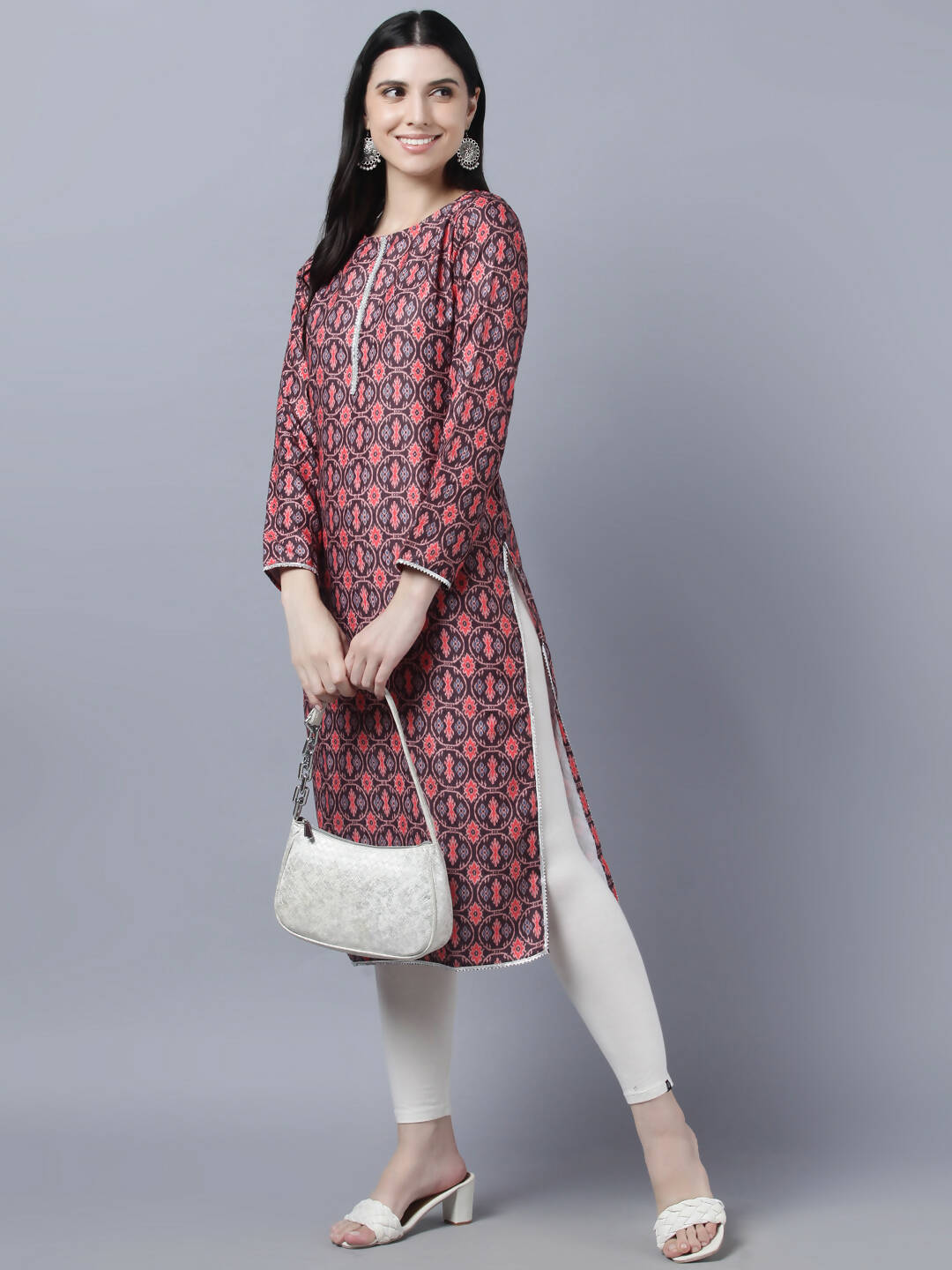 Myshka Women Burgundy Pink Ethnic Motifs Printed Kurta | Grocsy