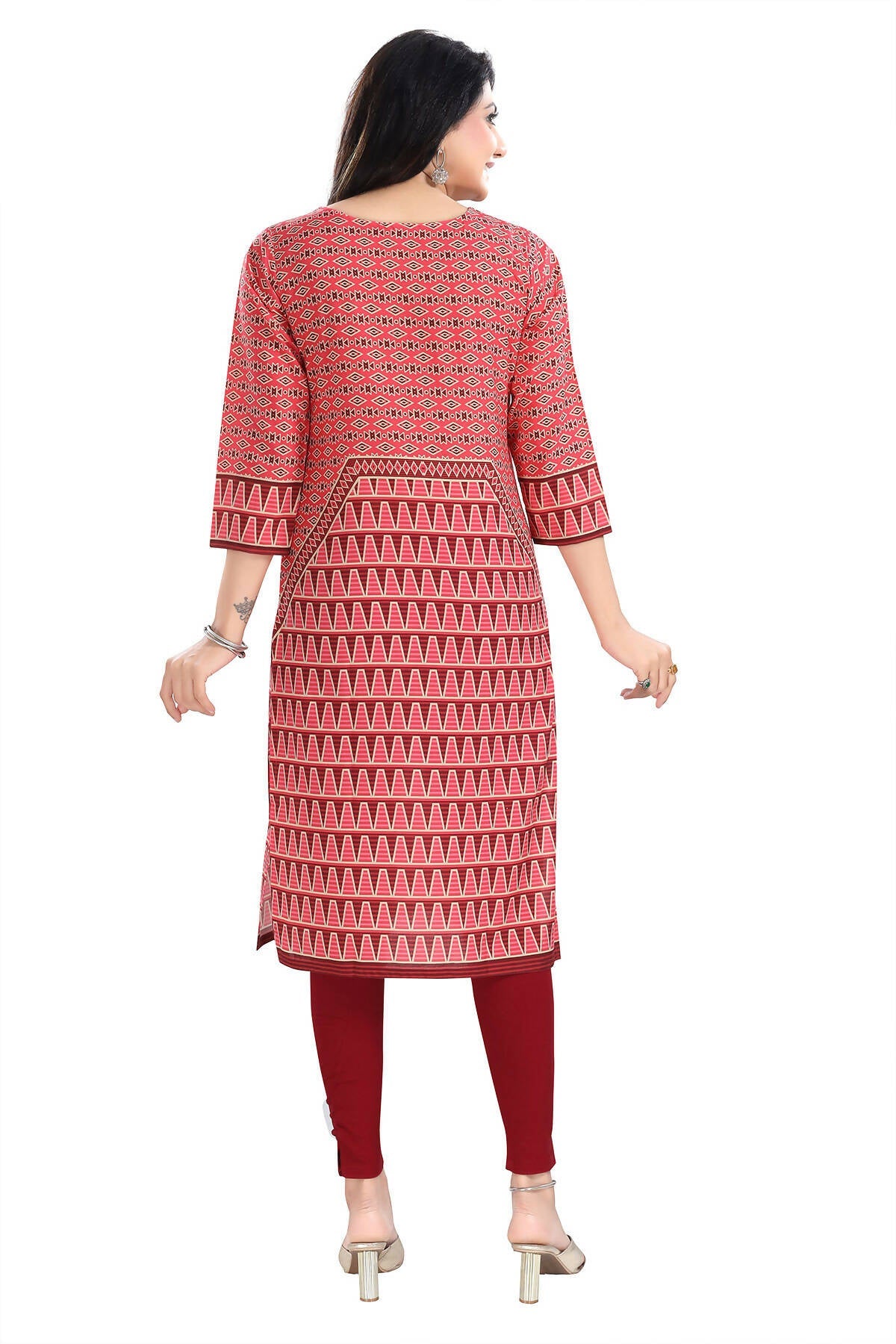 Snehal Creations Tomato Designer Print Cotton Slub Long Kurti Tunic | Grocsy