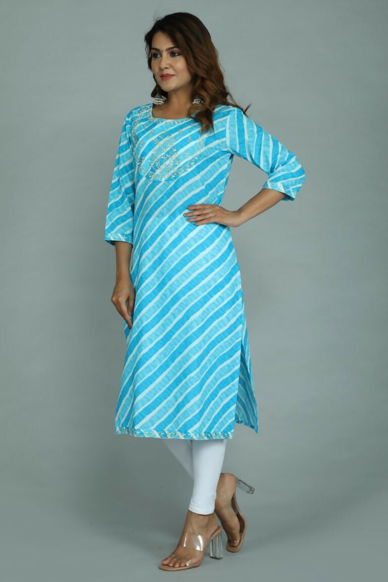 Alvano Women's Stylish Cotton Blend Laheriya Kurti | Grocsy