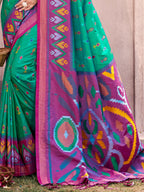Shree Shyam Fashion Rama Green Pochampally Silk Saree | Grocsy