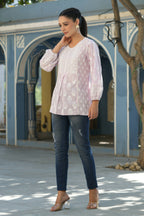 Juniper Women's Lavender Cambric Placement Floral Printed Tunic | Grocsy