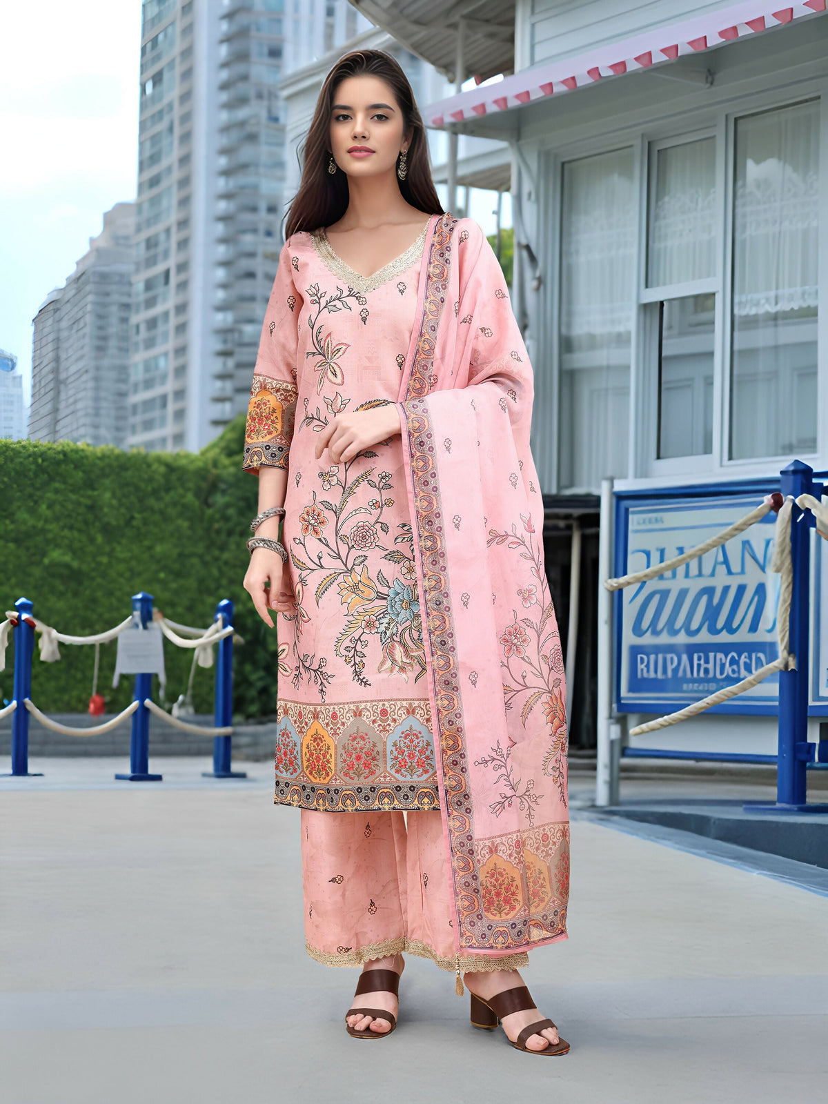 Joban Fashion Pink Position Digital Print With Position Foil Kurta Set | Grocsy