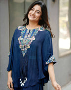 Joban Fashion Blue Chinon Embroidery Sequence Work Readymade Kurta Set | Grocsy