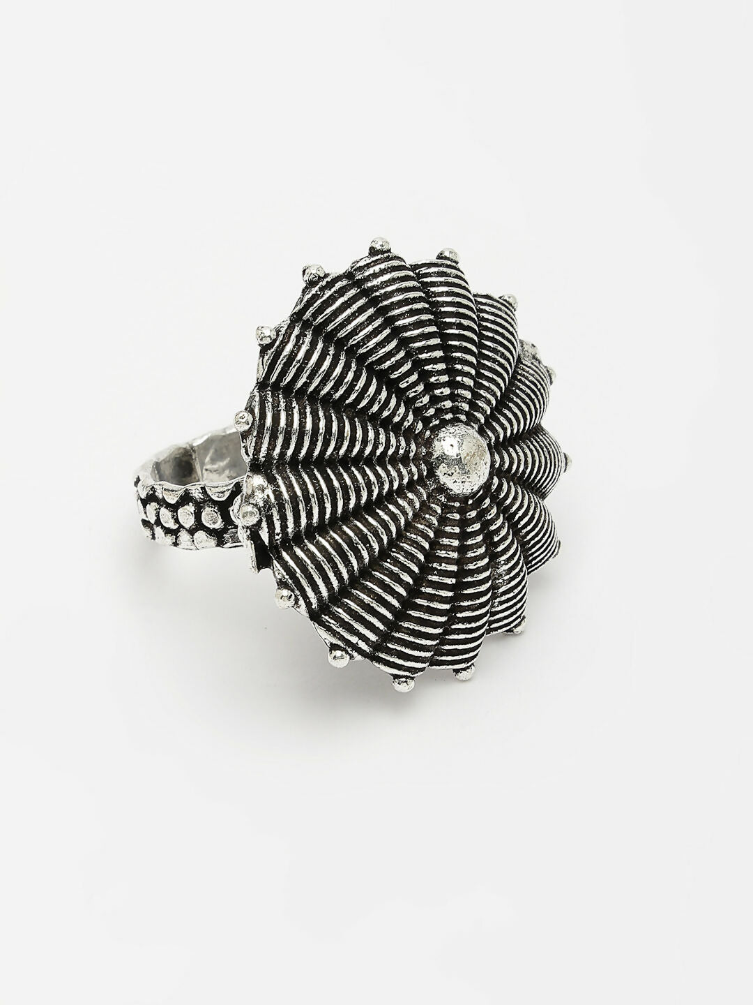 NVR Women's Silver-Toned Floral Shape Adjustable Finger Ring | Grocsy