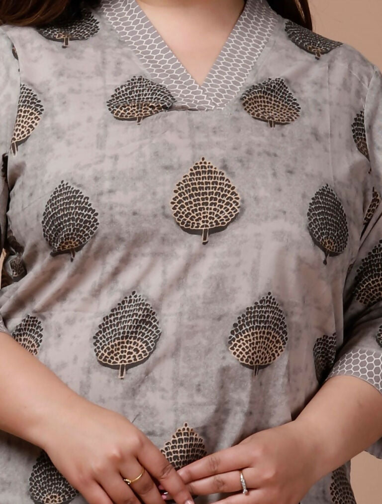 Miravan Women's Plus Size Floral Printed Beige Pure Cotton Kurti | Grocsy