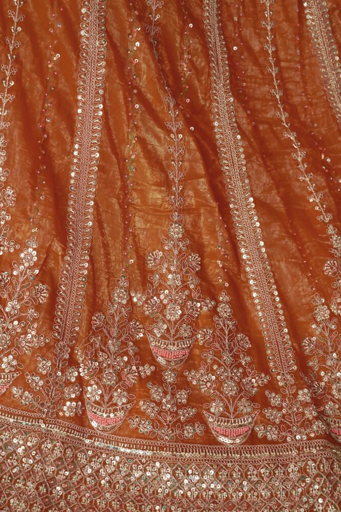 Kesar Fab Orange Jimmy Choo Hand_Woven Lehenga | Grocsy