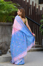 Beatitude Pink Slub Cotton Floral Jamdani Saree | Grocsy