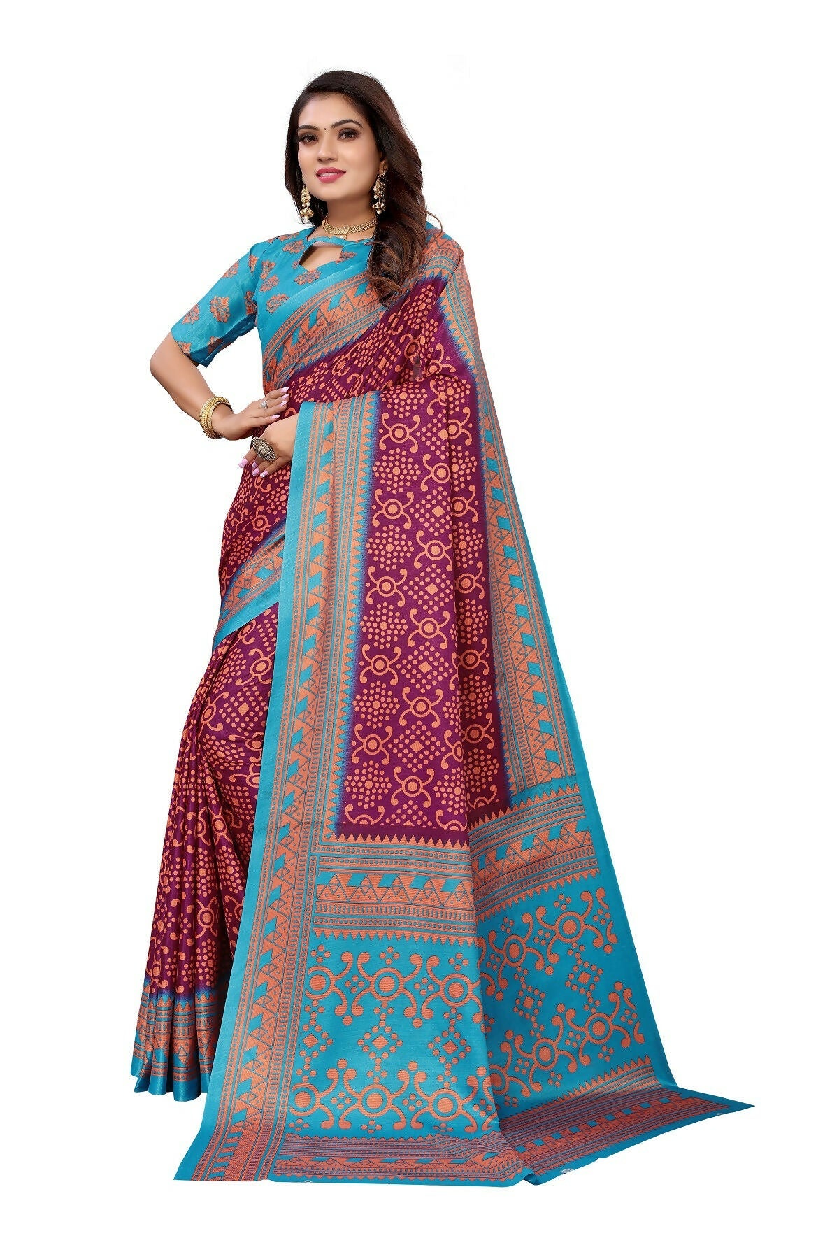 Vamika Purple Printed Art Silk Saree | Grocsy