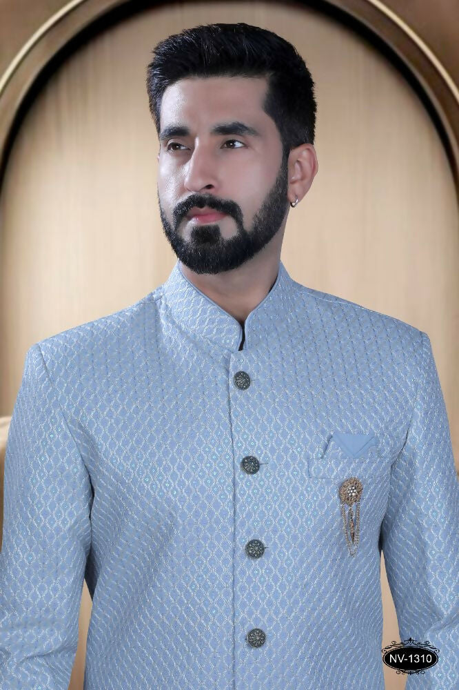 Joban Fashion Men's Blue Base Silk Kurta with Pyjama | Grocsy