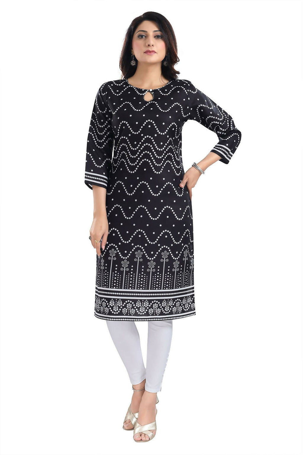 Snehal Creations Wonderful Black Designer Digital Print Cotton Slub Fabric Long Kurti Tunic | Grocsy