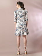 Myshka Women's White Printed Shirt Collar Fit and Flare Party Dress | Grocsy