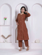 Miravan Womens Brown Floral Printed Angrakha Style Kurta With Palazzo | Grocsy