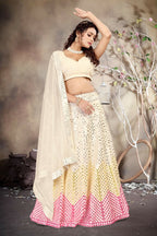 Jyoti Fashion Butter Cream Sequence with Thread Zari Embroidery Georgette Lehenga Choli with Dupatta | Grocsy