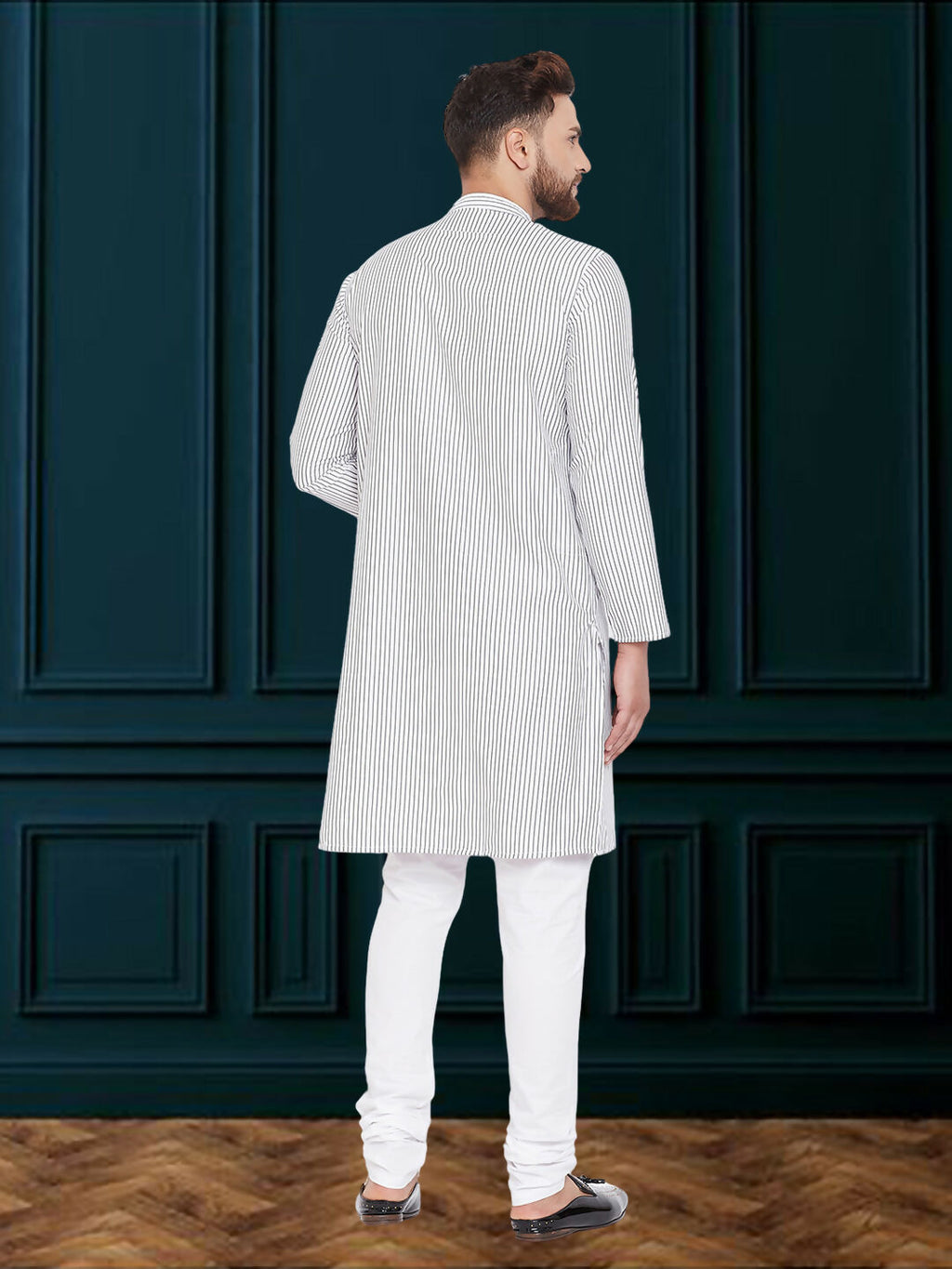 Even Apparels Men's Black and White Striped Kurta | Grocsy