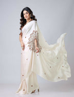 Vastranavya Ivory Mandala Print Free Hand Ready to Wear Saree | Grocsy