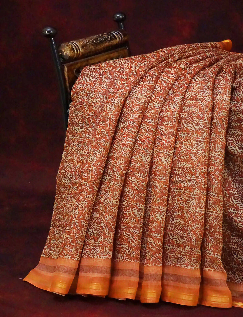Orange and Rust Printed Semi Chanderi Saree By Gayathri Reddy Designer Studio | Grocsy