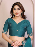 Teeya Creation New Trendy Party Wear Soft Satin Chiffon Saree-Teal | Grocsy