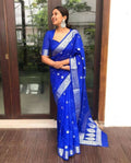 DEIANA'S Beautiful Designer Golden zari Soft Lichi Silk Saree - Royal Blue | Grocsy