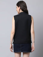 Even Apparels Black Linen Cotton Open Front Women's Waistcoat | Grocsy