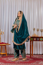 Joban Fashion Deep teal Velvet Embroidery Kurta Set | Grocsy