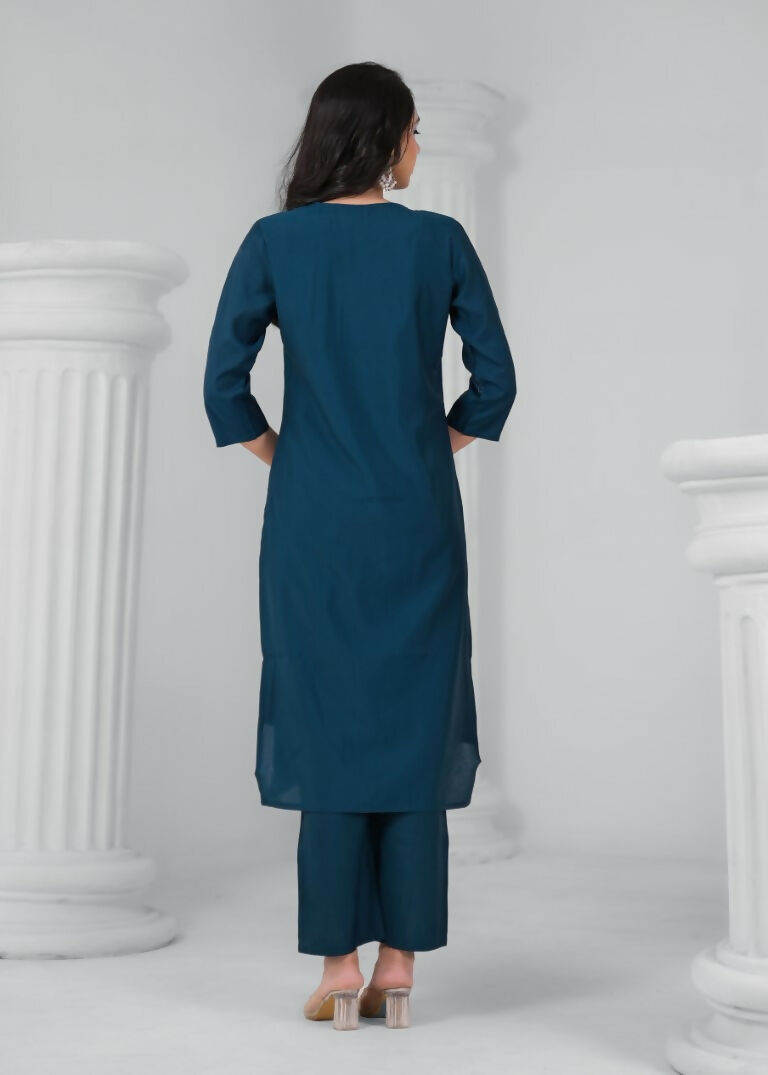 Ethnic Festive Wear Chanderi Rama Stitched Suit With Dupatta - Tanisha | Grocsy