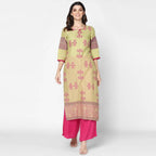 Cheera Hand Block Print Green & Pink Straight Kurta With Palazzo (MAAI-079K) | Grocsy