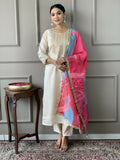 White Viscose Chanderi Stitched Suit With Dupatta - Tanisha | Grocsy