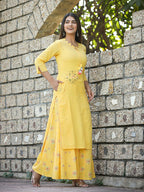 Kaajh Women's Yellow Embroidery Kurta Sharara Set | Grocsy