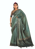 Joban Fashion Satin Silk With Zari Border Light Grey Colored Designer Pallu Saree | Grocsy