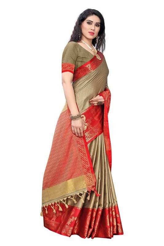 Vamika Banarasi Jacquard Weaving Brown Saree (DHONI CHIKU) | Grocsy