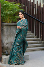 Beatitude Green Cotton Floral Jamdani Saree | Grocsy