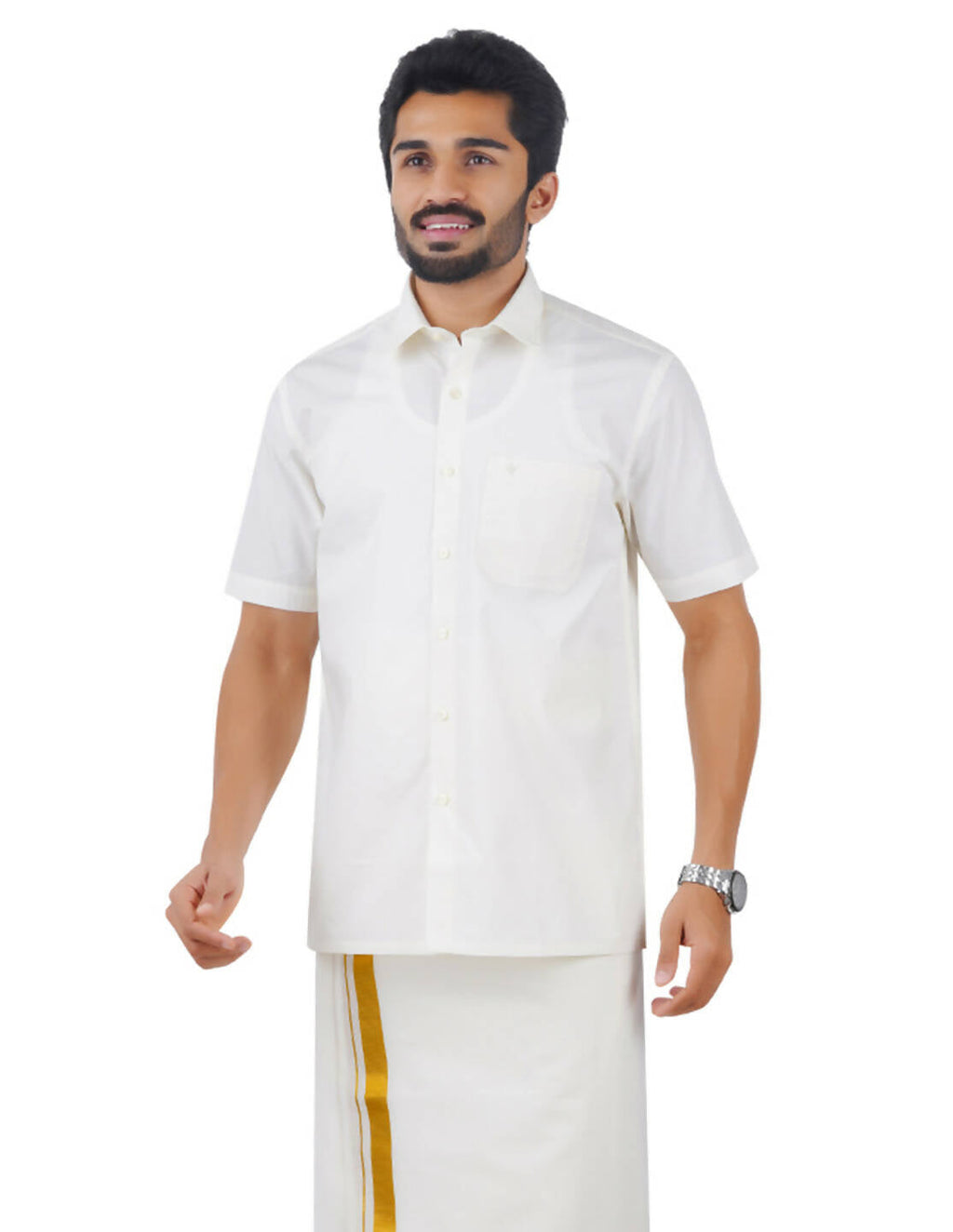 Ramraj Cotton Mens Cotton Light Cream Colour Half Sleeve Shirt | Grocsy