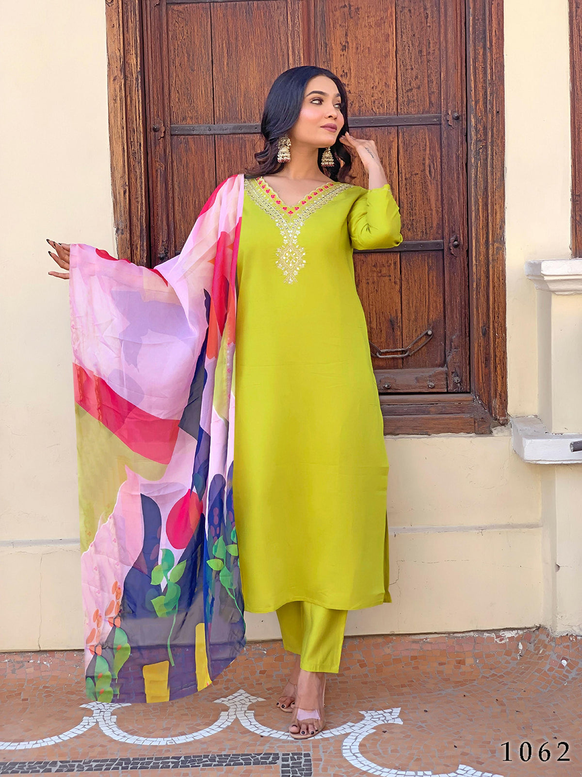 Partywear Designer Viscose Lemon Stitched Suit With Dupatta - Tanisha | Grocsy