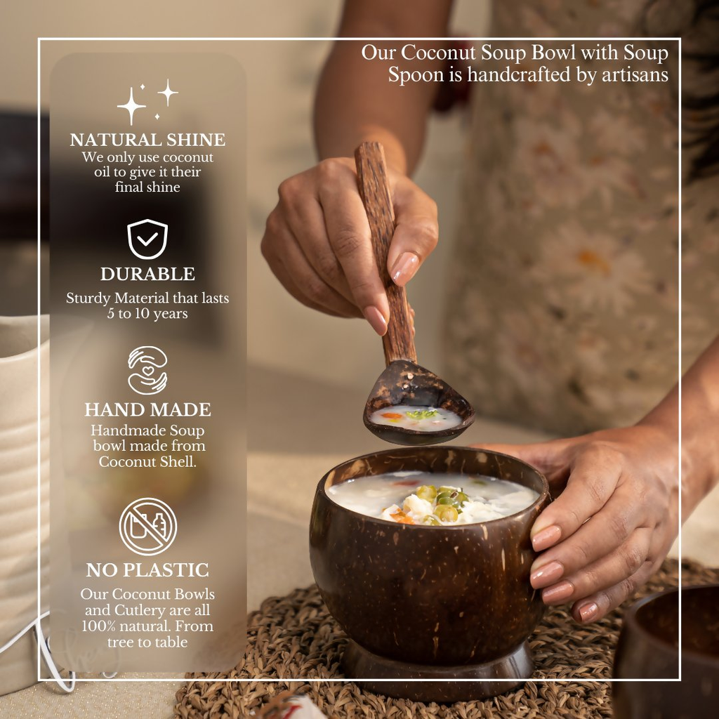 Thenga Coconut Shell Artisan Soup Bowl & Soup Spoon | Grocsy