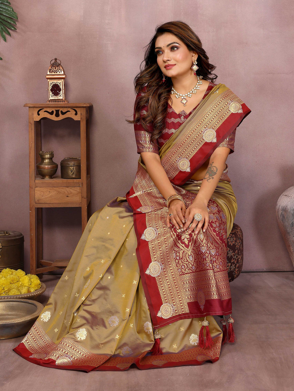 Aastha Fashion Light Brown Silk Sarees Weaving Saree | Grocsy